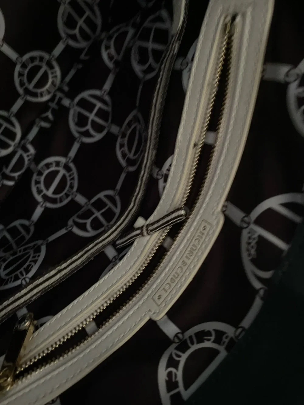 Henri Bendel Black & Cream Striped Satchel with Gold Charm